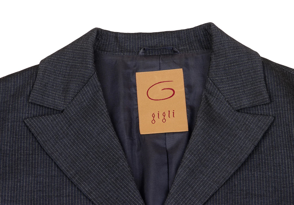 ROMEO GIGLI ITALY. Navy Rayon Wool Pinstripe Jacket
