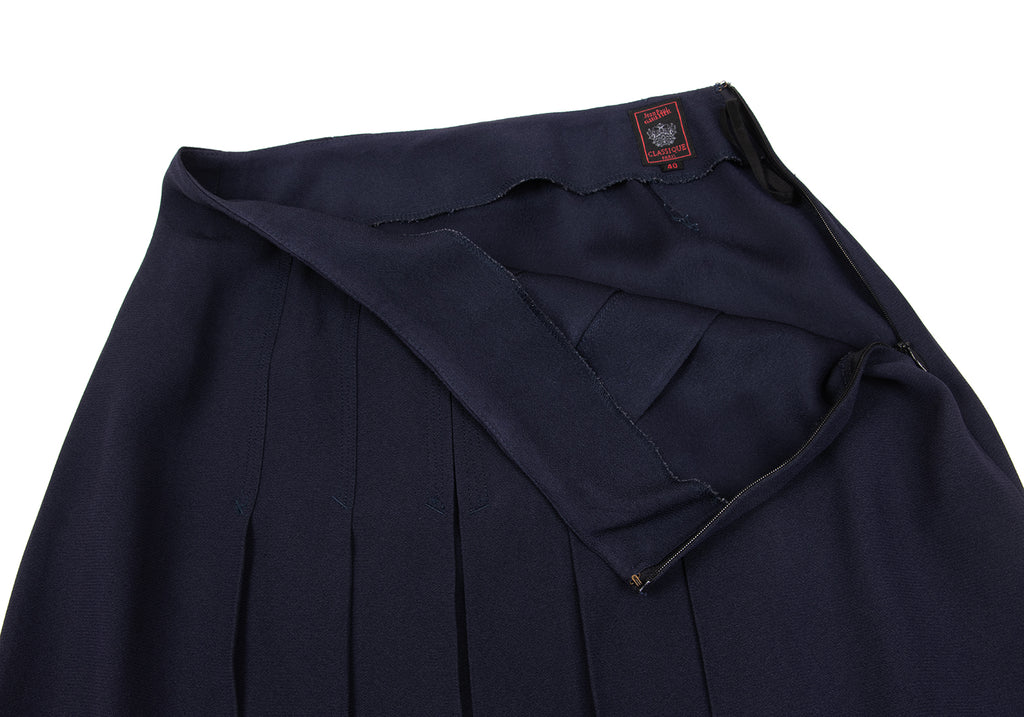 Jean Paul GAULTIER CLASSIQUE PARIS. Navy Rayon/Triacetate Blend Front Pleated Skirt