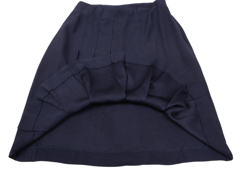 Jean Paul GAULTIER CLASSIQUE PARIS. Navy Rayon/Triacetate Blend Front Pleated Skirt