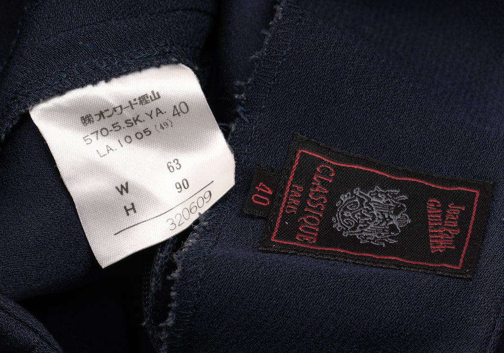 Jean Paul GAULTIER CLASSIQUE PARIS. Navy Rayon/Triacetate Blend Front Pleated Skirt