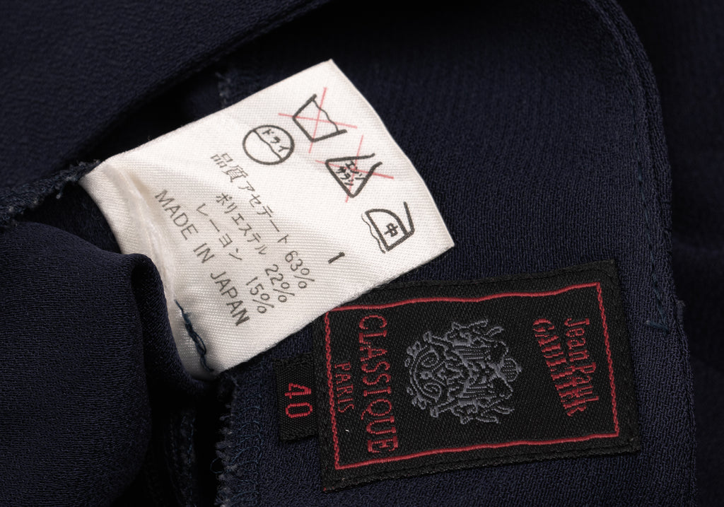 Jean Paul GAULTIER CLASSIQUE PARIS. Navy Rayon/Triacetate Blend Front Pleated Skirt