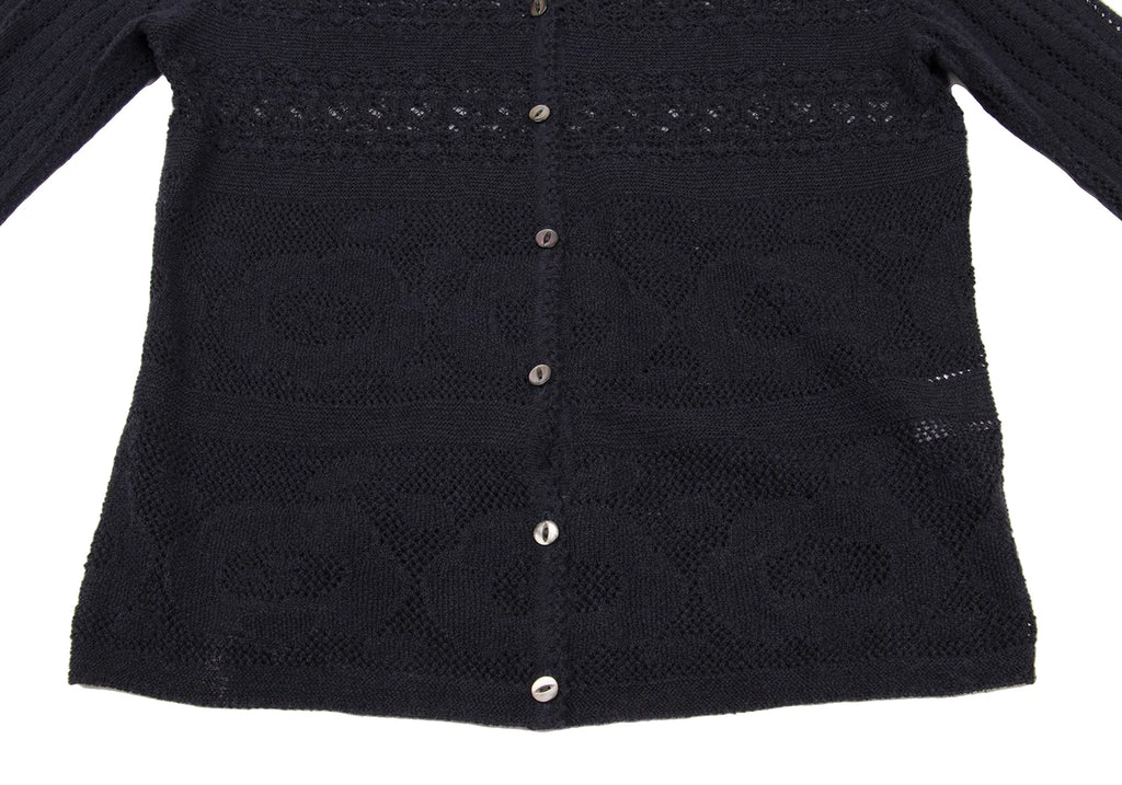 Mademoiselle NON NON JAPAN. Navy Rayon Blend Lace Switching Semi Sheer Cardigan Top