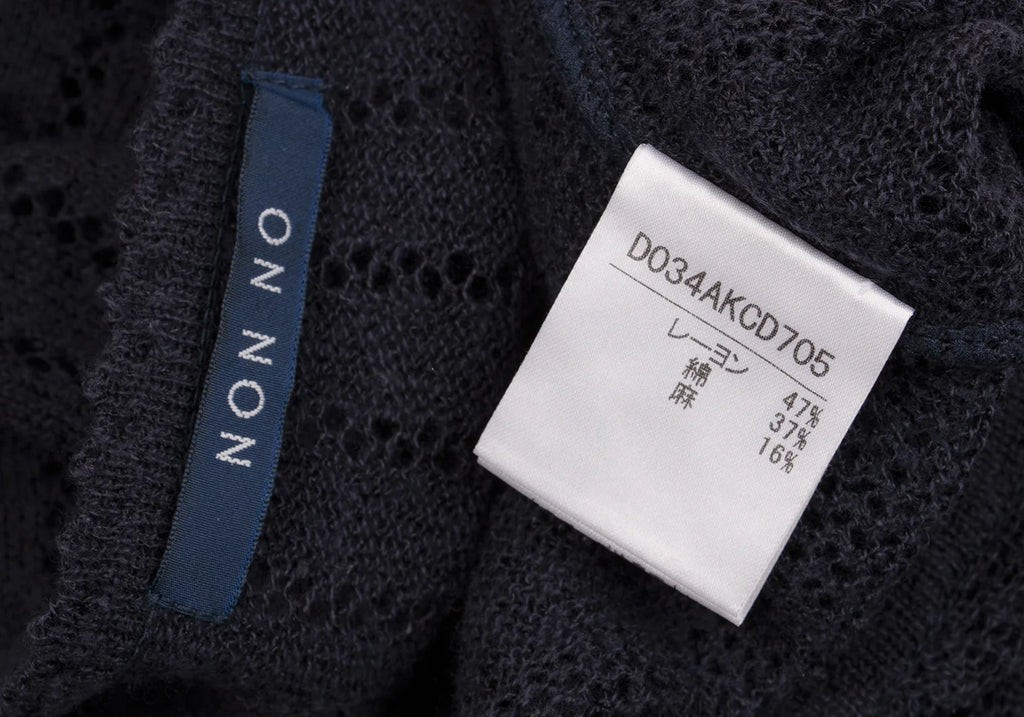 Mademoiselle NON NON JAPAN. Navy Rayon Blend Lace Switching Semi Sheer Cardigan Top