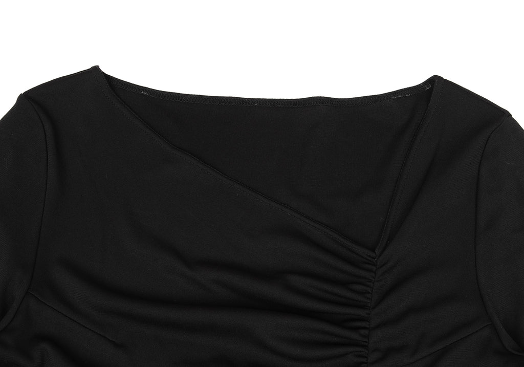 YOSHIE INABA L'EQUIPE JAPAN. Black Acetate Poly Gather Dress