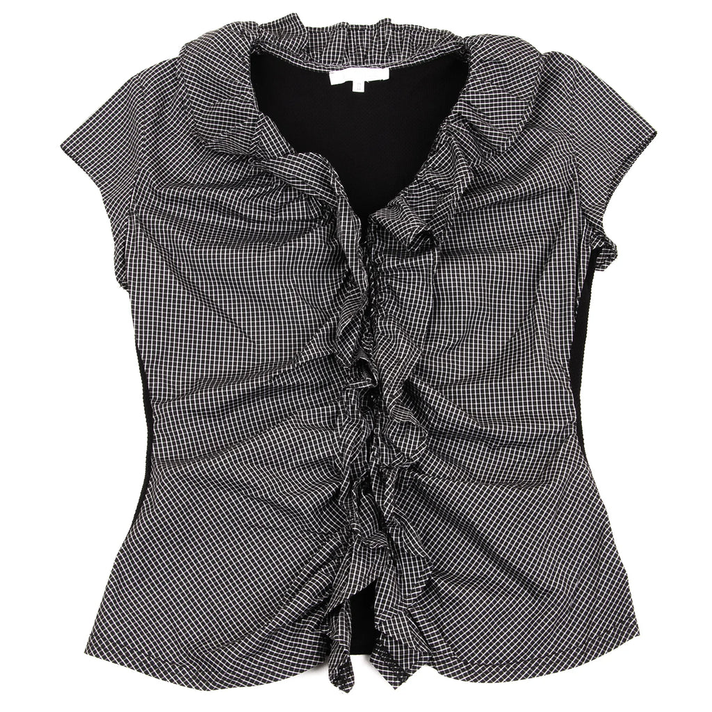 NARACAMICIE JAPAN. Black/Grey Checked Frill Switching Sleeveless Blouse