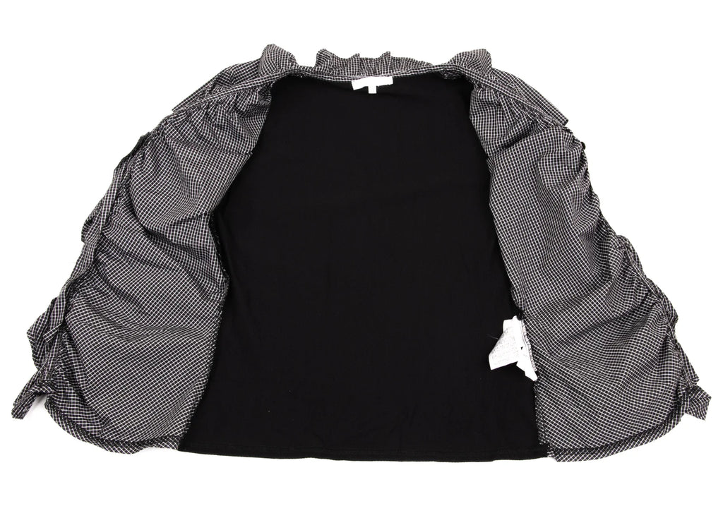 NARACAMICIE JAPAN. Black/Grey Checked Frill Switching Sleeveless Blouse