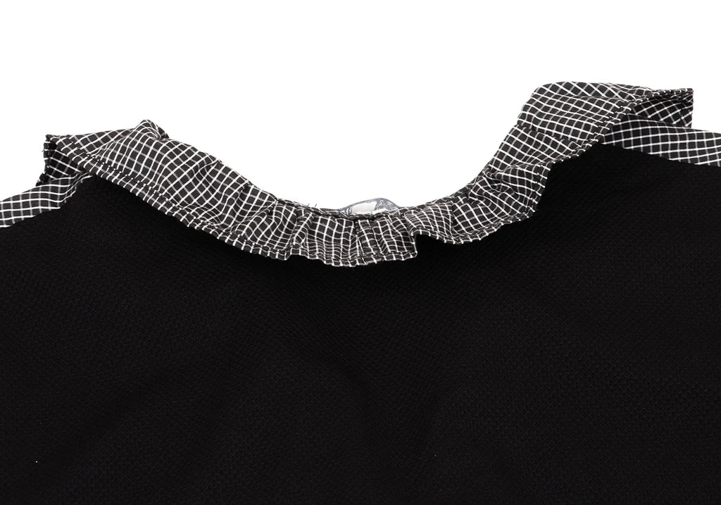 NARACAMICIE JAPAN. Black/Grey Checked Frill Switching Sleeveless Blouse