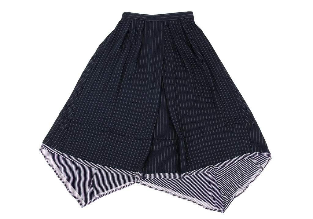A/T (ATSURO TAYAMA) JAPAN. Navy, White Intuck Stripe Skirt