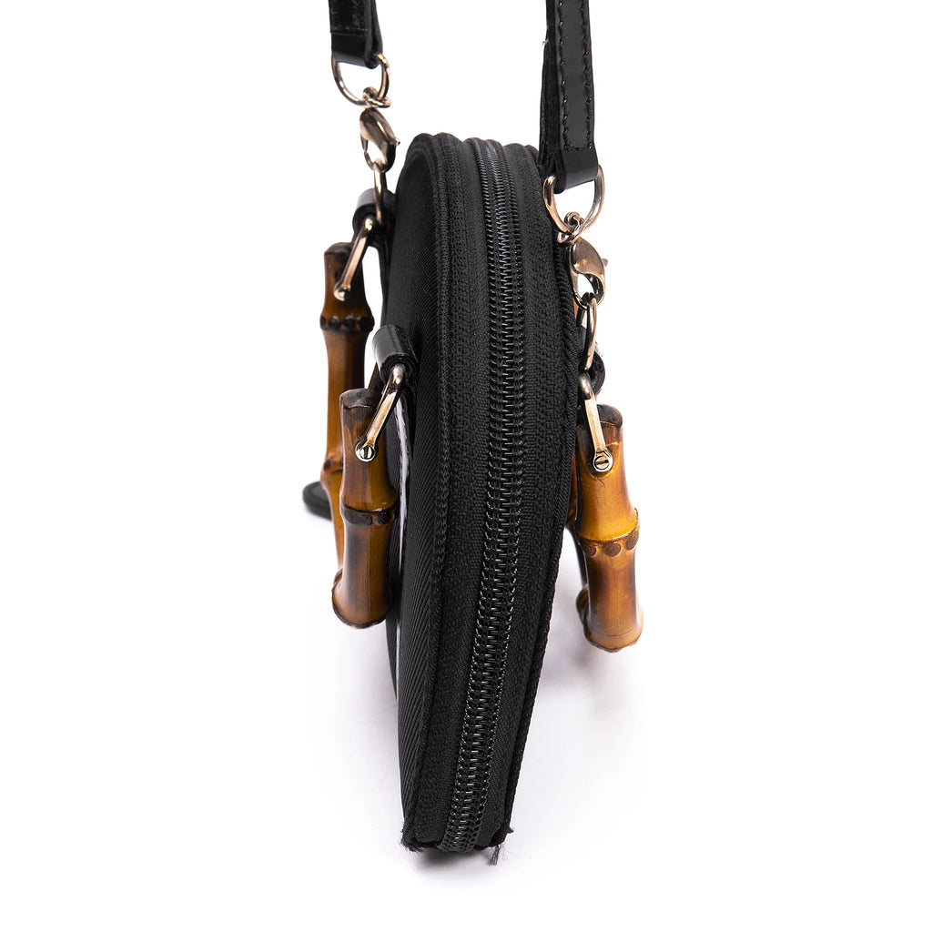 GUCCI Italy. Bamboo Handles Black Mini Crossbody Shoulder Bag w/Box