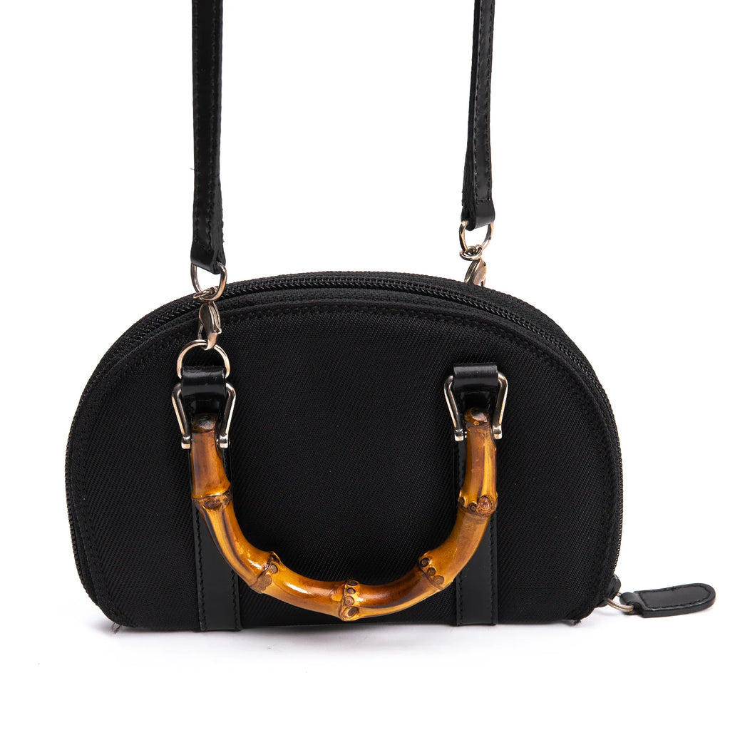 GUCCI Italy. Bamboo Handles Black Mini Crossbody Shoulder Bag w/Box
