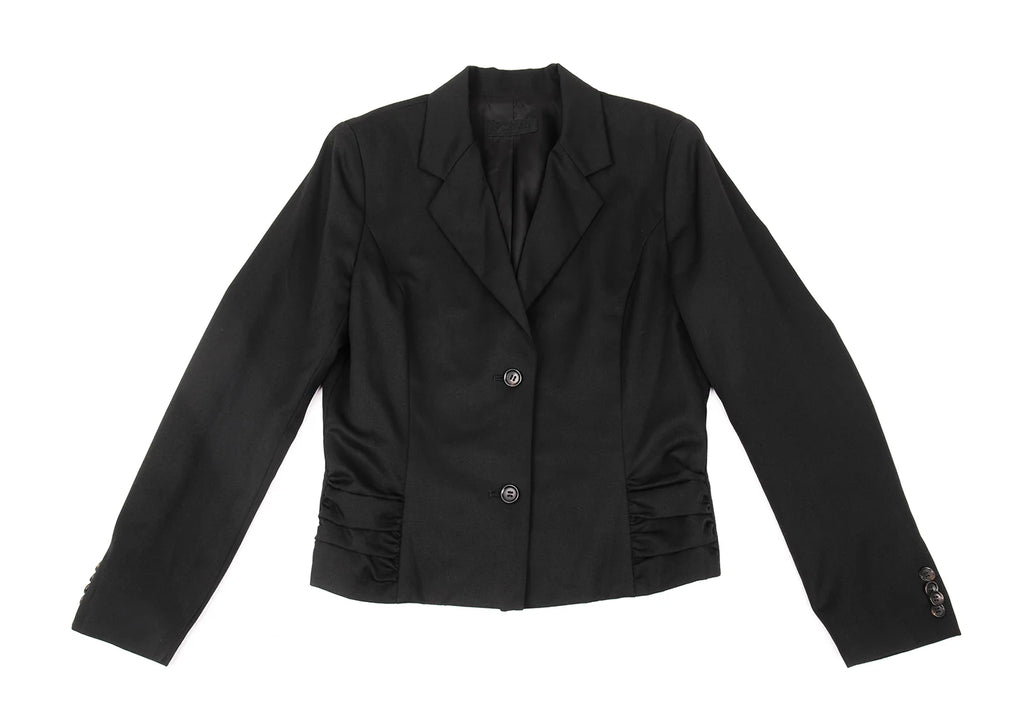 HOMMA JAPAN. Black Gather Hem Design Wool Gaba Jacket