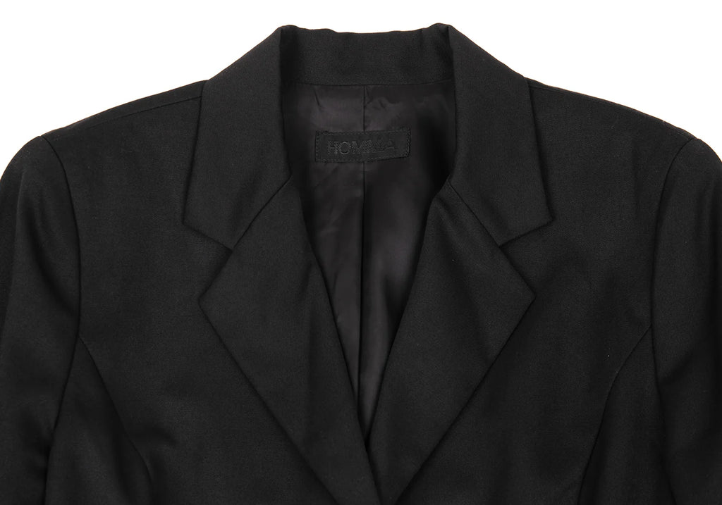 HOMMA JAPAN. Black Gather Hem Design Wool Gaba Jacket