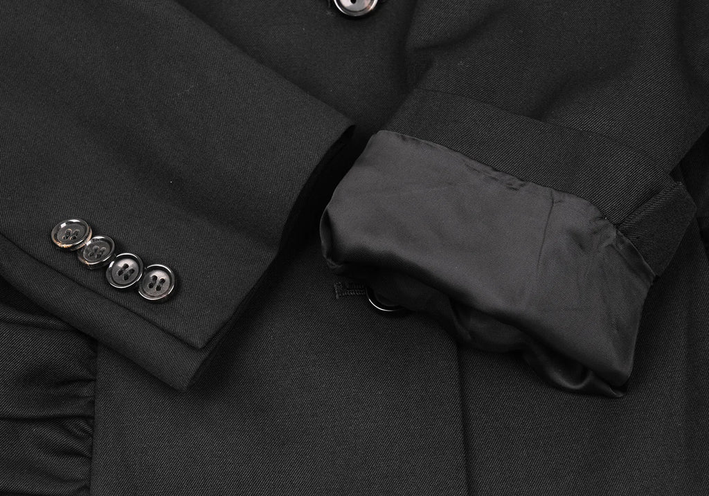 HOMMA JAPAN. Black Gather Hem Design Wool Gaba Jacket