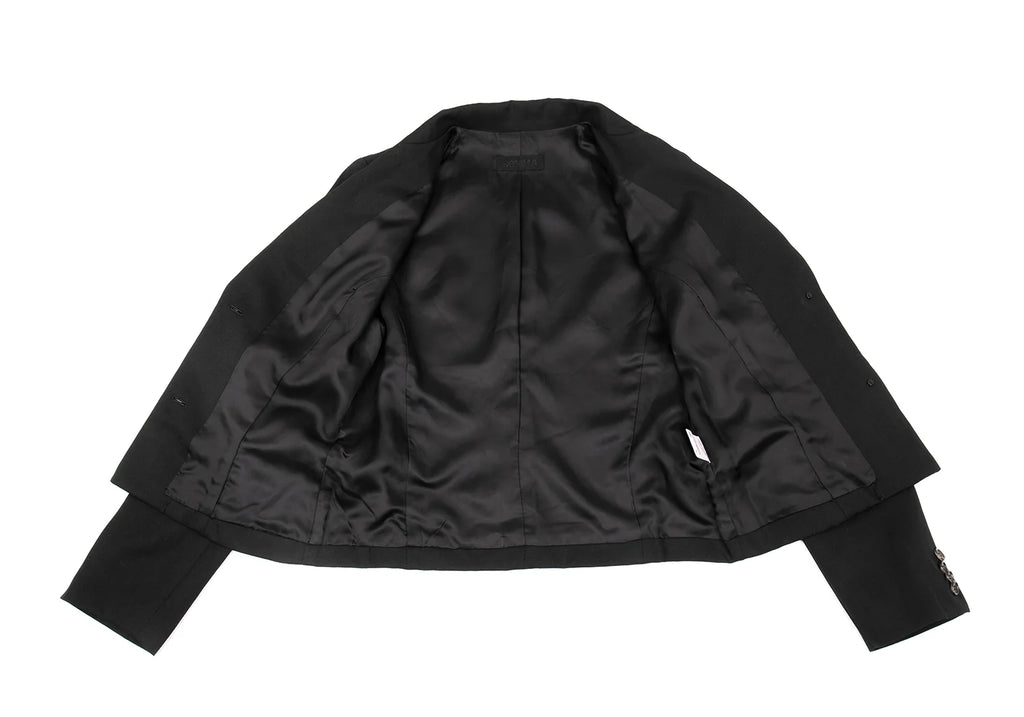 HOMMA JAPAN. Black Gather Hem Design Wool Gaba Jacket