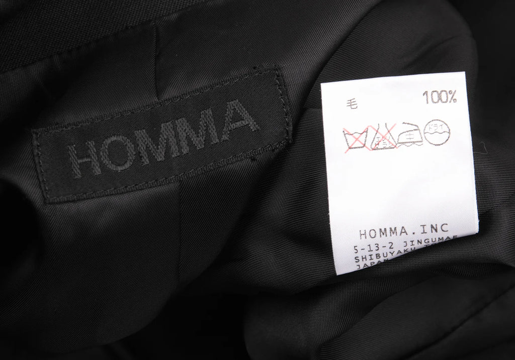 HOMMA JAPAN. Black Gather Hem Design Wool Gaba Jacket