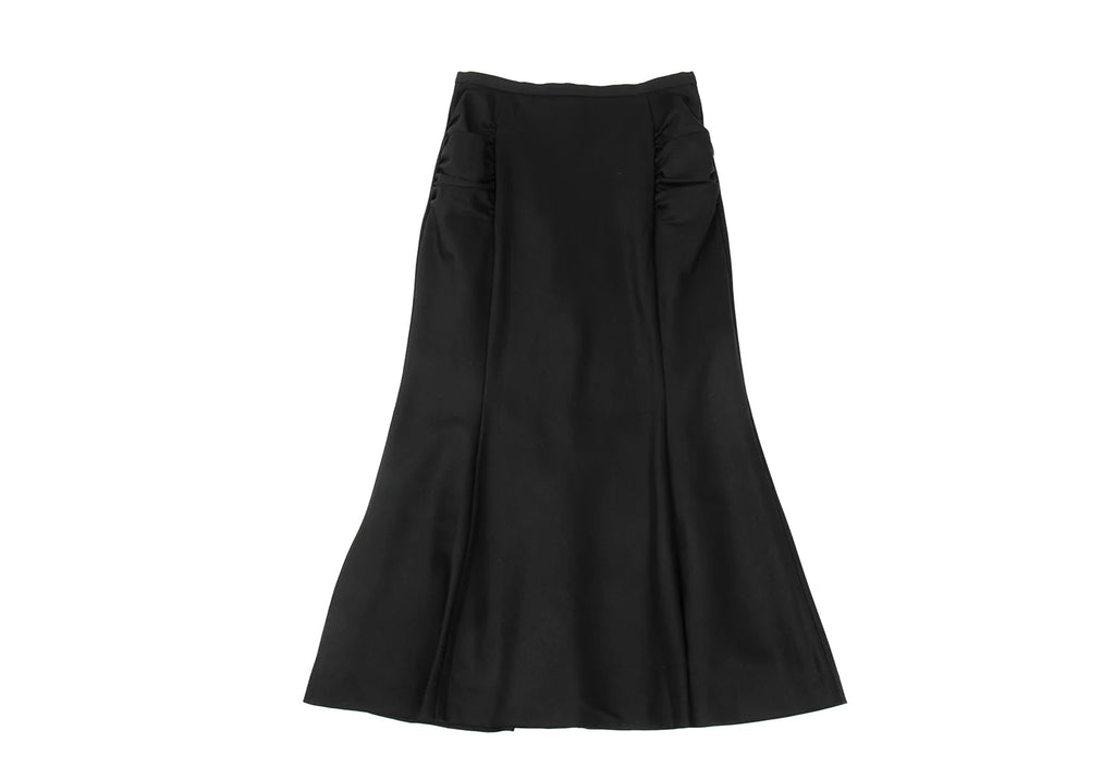 HOMMA JAPAN. Black Side Gather Wool Flare Skirt