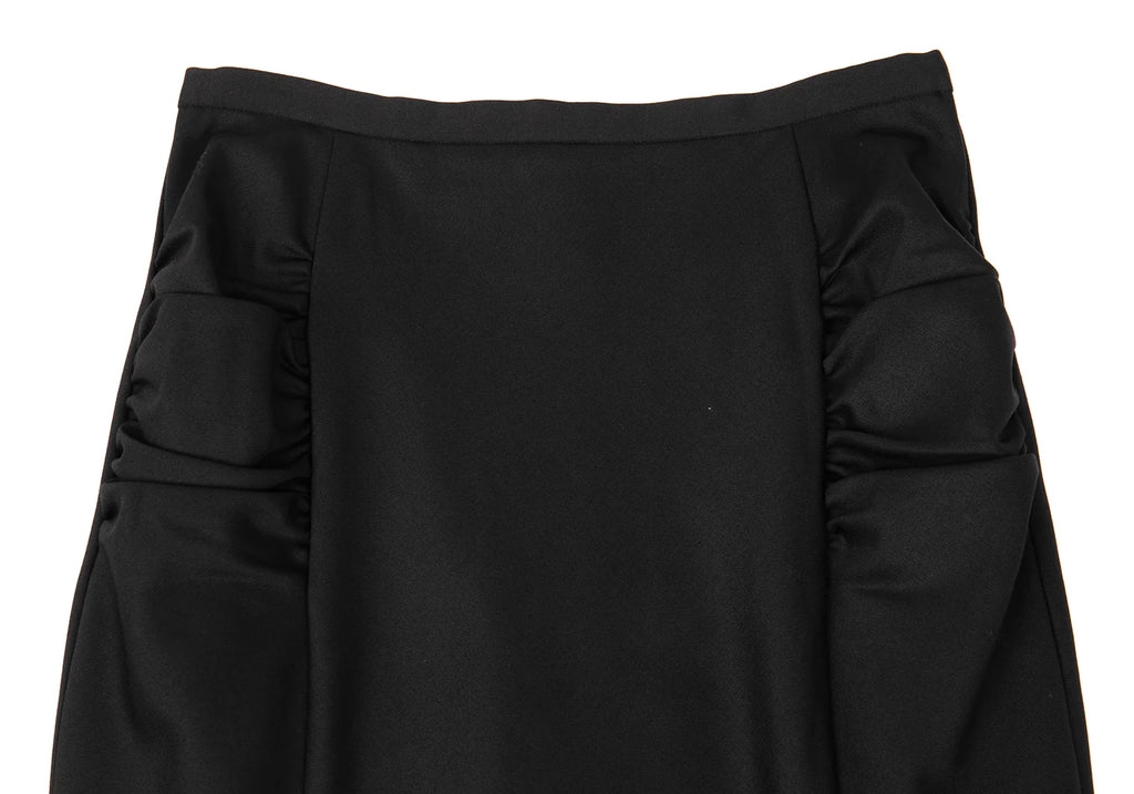 HOMMA JAPAN. Black Side Gather Wool Flare Skirt