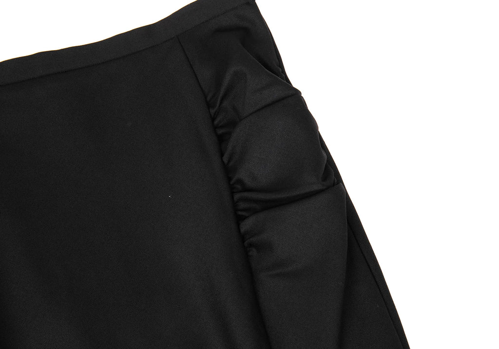 HOMMA JAPAN. Black Side Gather Wool Flare Skirt