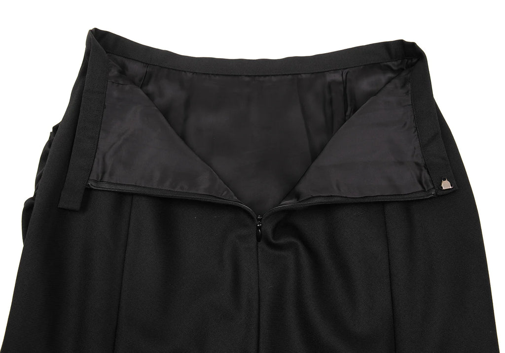 HOMMA JAPAN. Black Side Gather Wool Flare Skirt