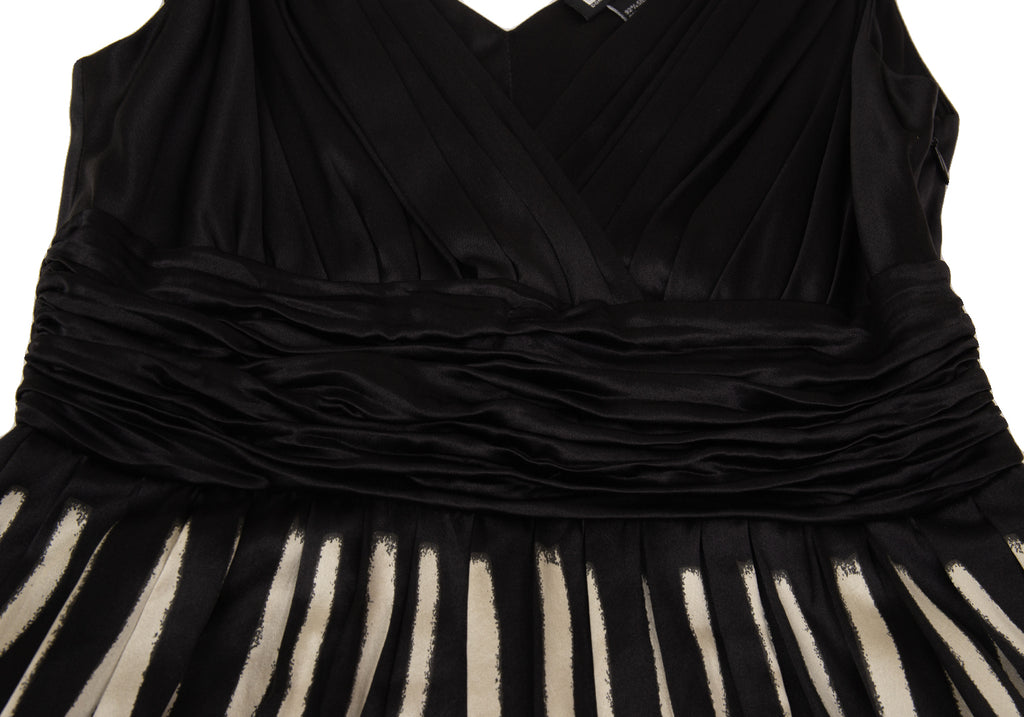 DONNA KARAN NY. DKNY. Black, Beige Silk Blend Waist Gather Switching Sleeveless Dress