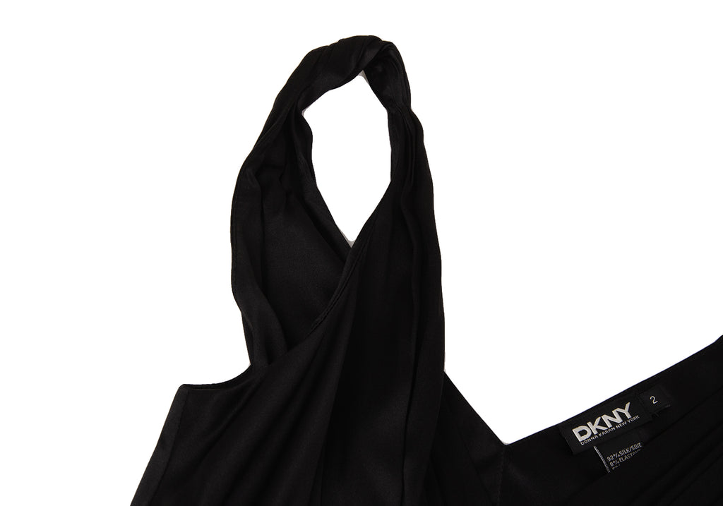 DONNA KARAN NY. DKNY. Black, Beige Silk Blend Waist Gather Switching Sleeveless Dress