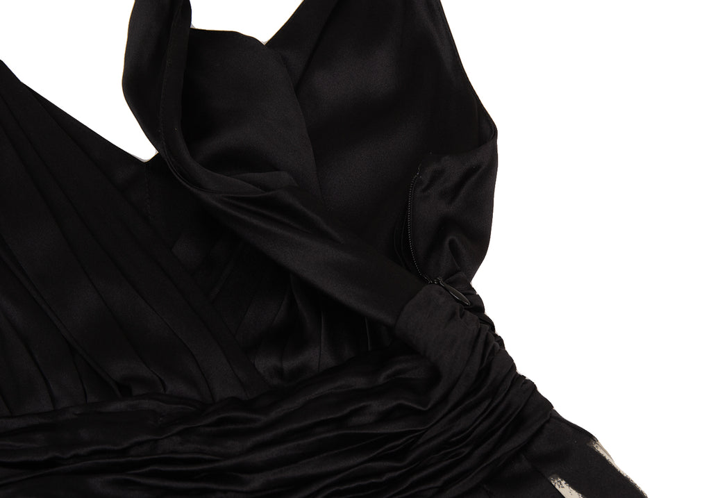 DONNA KARAN NY. DKNY. Black, Beige Silk Blend Waist Gather Switching Sleeveless Dress