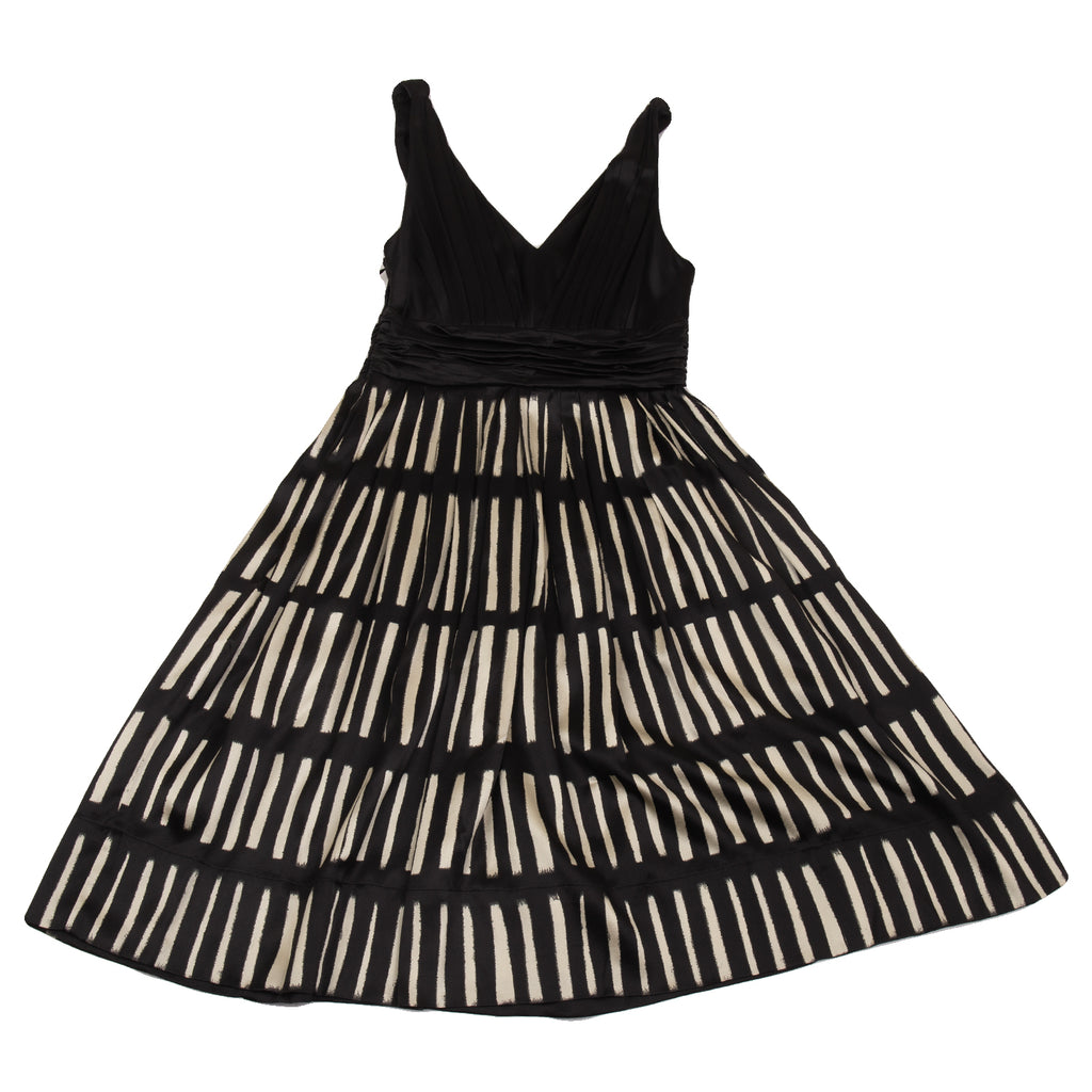 DONNA KARAN NY. DKNY. Black, Beige Silk Blend Waist Gather Switching Sleeveless Dress