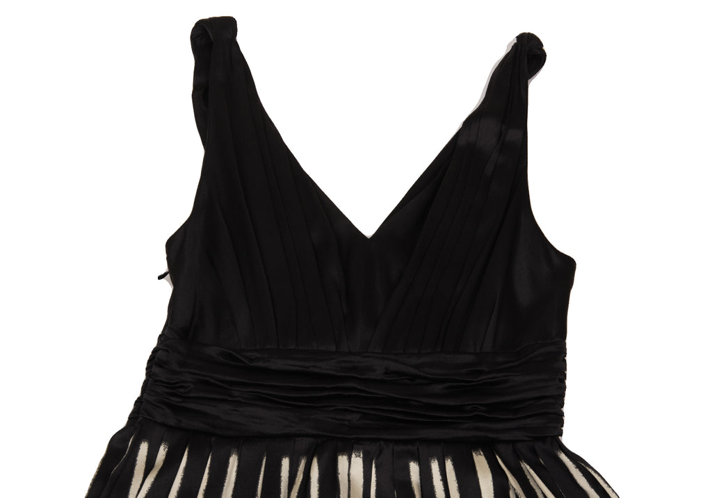 DONNA KARAN NY. DKNY. Black, Beige Silk Blend Waist Gather Switching Sleeveless Dress