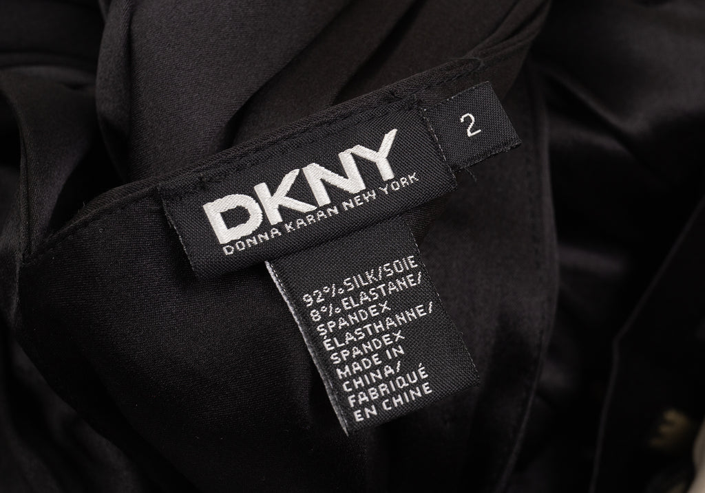 DONNA KARAN NY. DKNY. Black, Beige Silk Blend Waist Gather Switching Sleeveless Dress