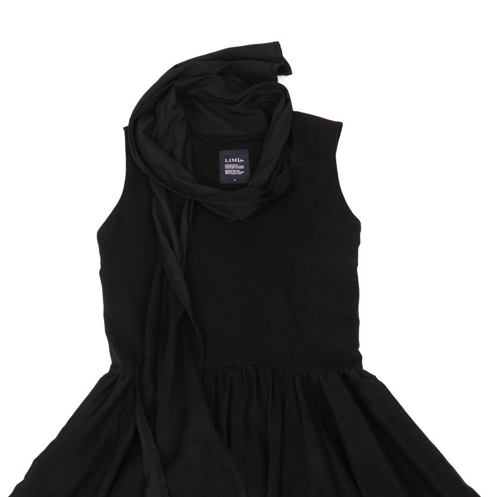 LIMI feu JAPAN. Black Stole Design Poly Sleeveless Dress