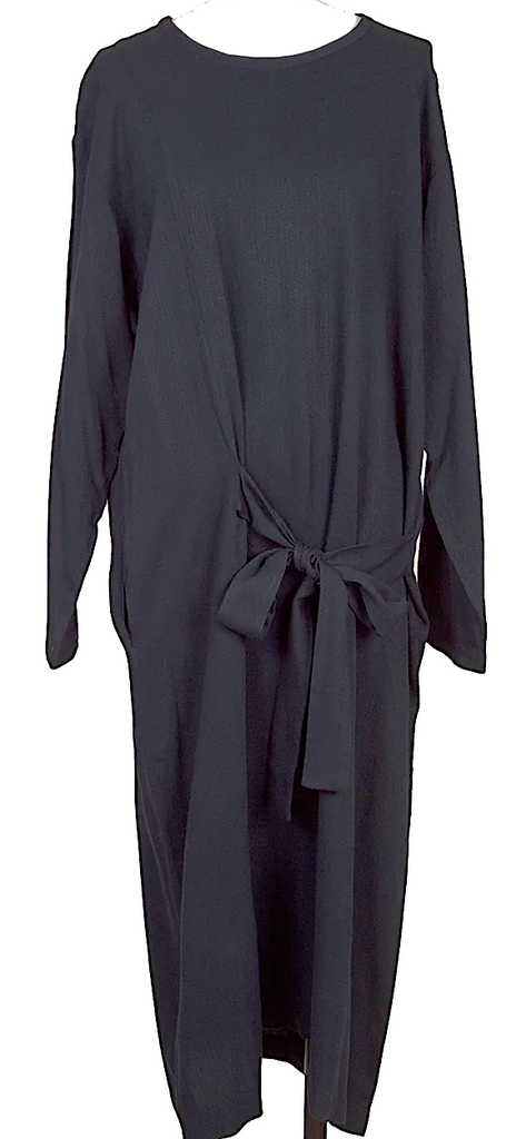 COMME des GARCONS JAPAN. TRICOT. Navy Patterned Textured Rayon Belted Dress