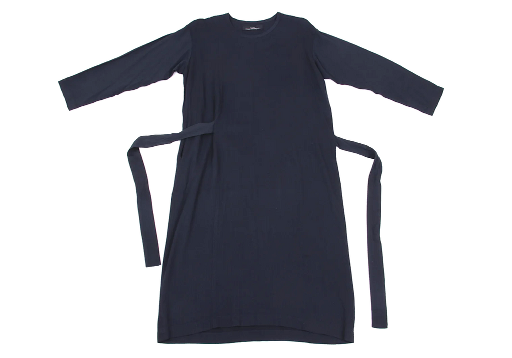 COMME des GARCONS JAPAN. TRICOT. Navy Patterned Textured Rayon Belted Dress