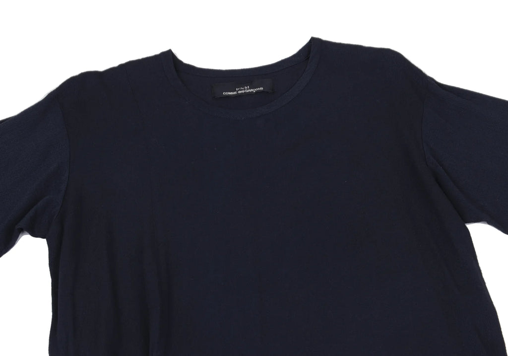 COMME des GARCONS JAPAN. TRICOT. Navy Patterned Textured Rayon Belted Dress