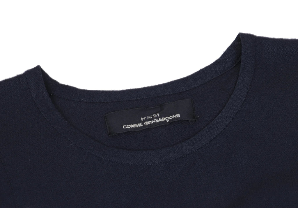 COMME des GARCONS JAPAN. TRICOT. Navy Patterned Textured Rayon Belted Dress