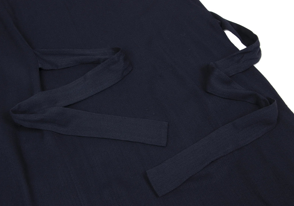 COMME des GARCONS JAPAN. TRICOT. Navy Patterned Textured Rayon Belted Dress