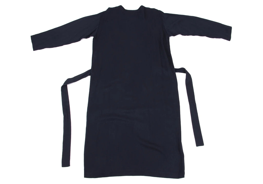 COMME des GARCONS JAPAN. TRICOT. Navy Patterned Textured Rayon Belted Dress
