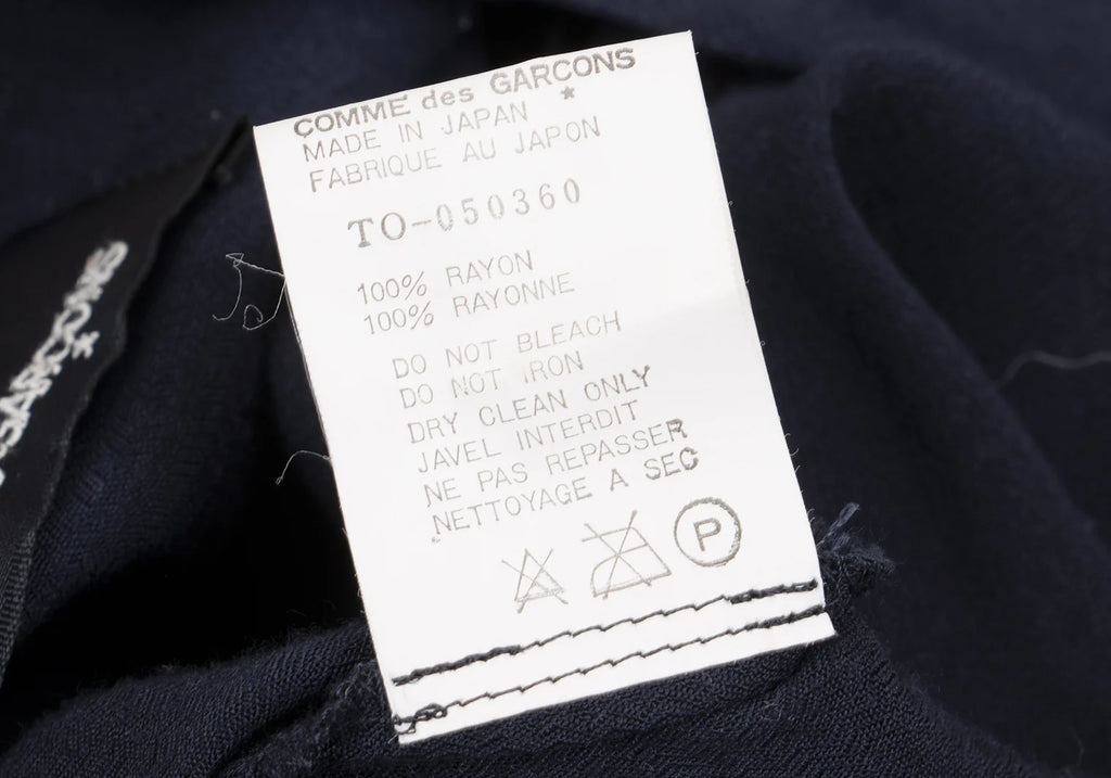 COMME des GARCONS JAPAN. TRICOT. Navy Patterned Textured Rayon Belted Dress