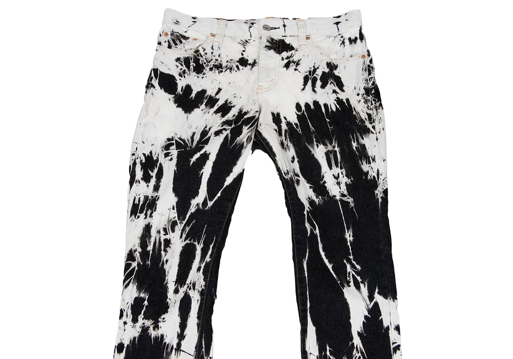 COMME des GARCONS JAPAN. JUNYA WATANABE White, Charcoal, Black Denim Bleach Printed Stretch Slim Pants