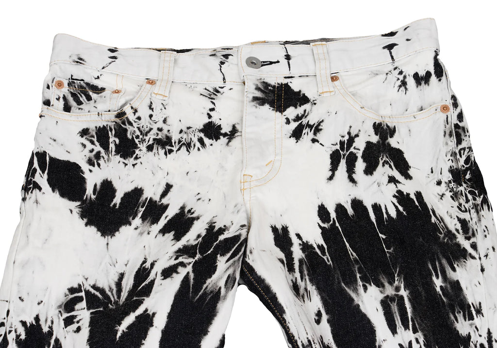 COMME des GARCONS JAPAN. JUNYA WATANABE White, Charcoal, Black Denim Bleach Printed Stretch Slim Pants