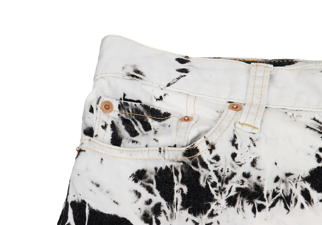 COMME des GARCONS JAPAN. JUNYA WATANABE White, Charcoal, Black Denim Bleach Printed Stretch Slim Pants