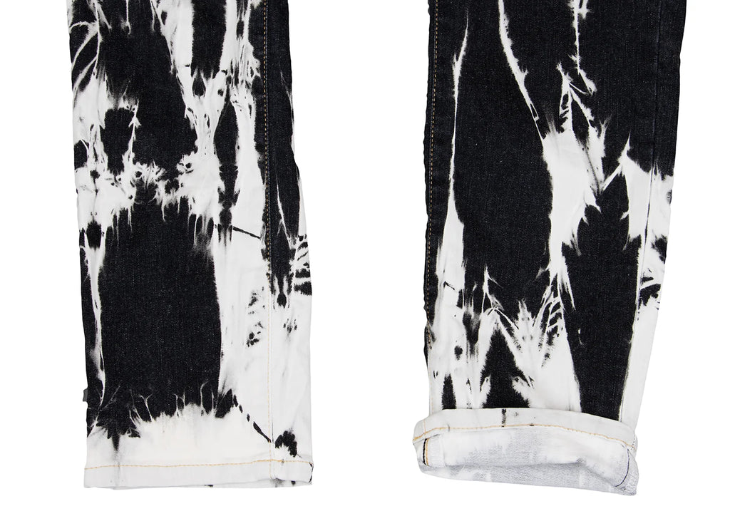 COMME des GARCONS JAPAN. JUNYA WATANABE White, Charcoal, Black Denim Bleach Printed Stretch Slim Pants