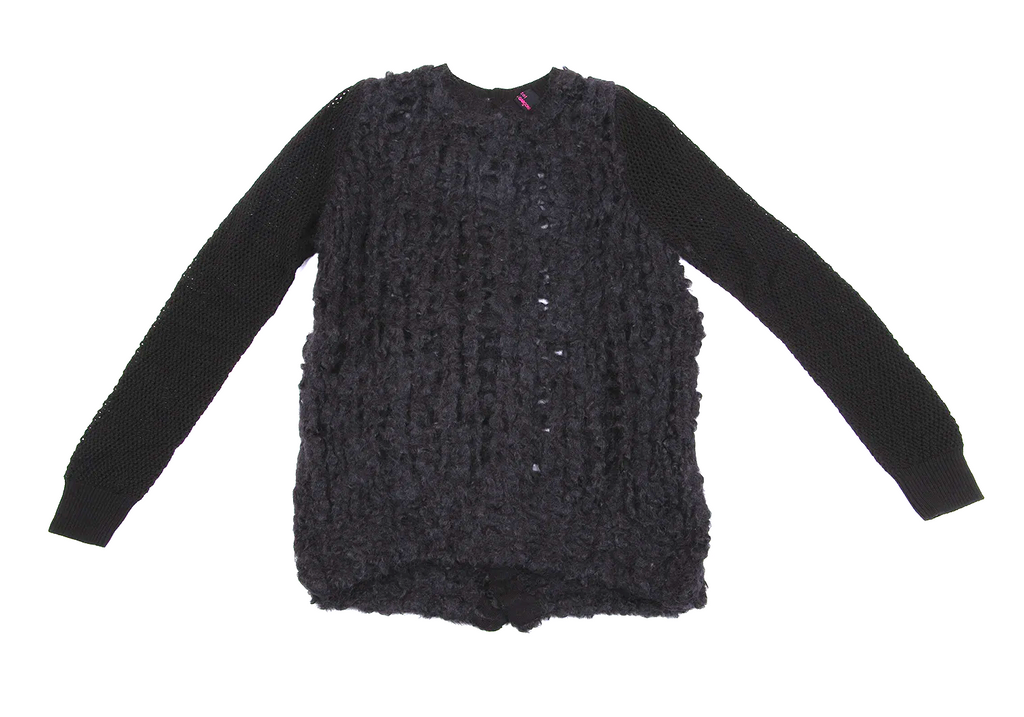COMME des GARCONS JAPAN. TRICOT. Black Mohair Blend Open Knit Chunky Cardigan Top