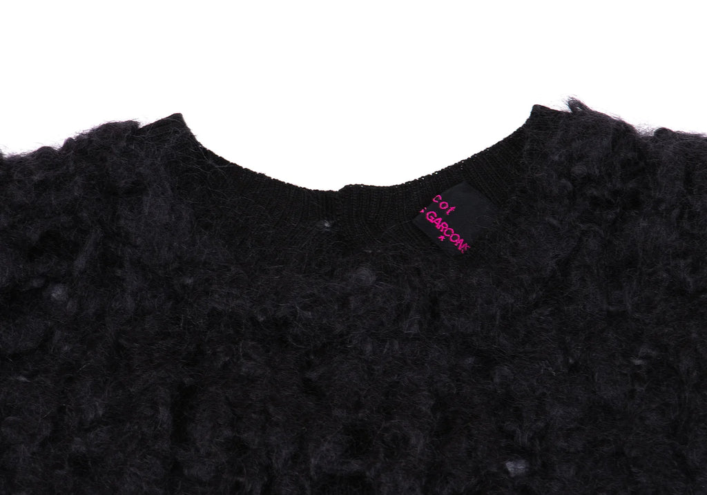 COMME des GARCONS JAPAN. TRICOT. Black Mohair Blend Open Knit Chunky Cardigan Top