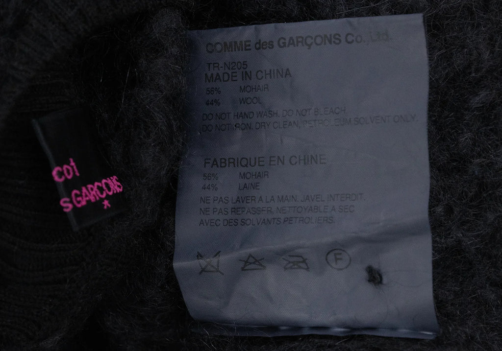 COMME des GARCONS JAPAN. TRICOT. Black Mohair Blend Open Knit Chunky Cardigan Top
