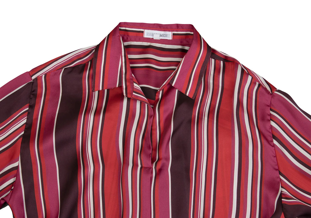 NARACAMICIE JAPAN. Red Poly Stripe Pull Over Blouse