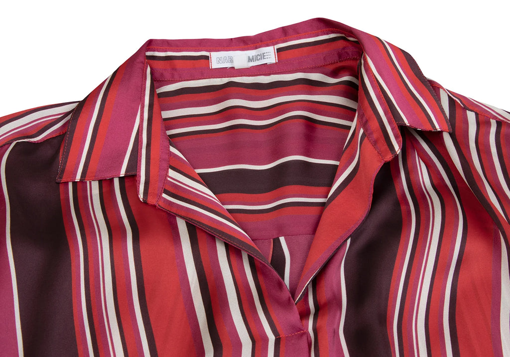 NARACAMICIE JAPAN. Red Poly Stripe Pull Over Blouse