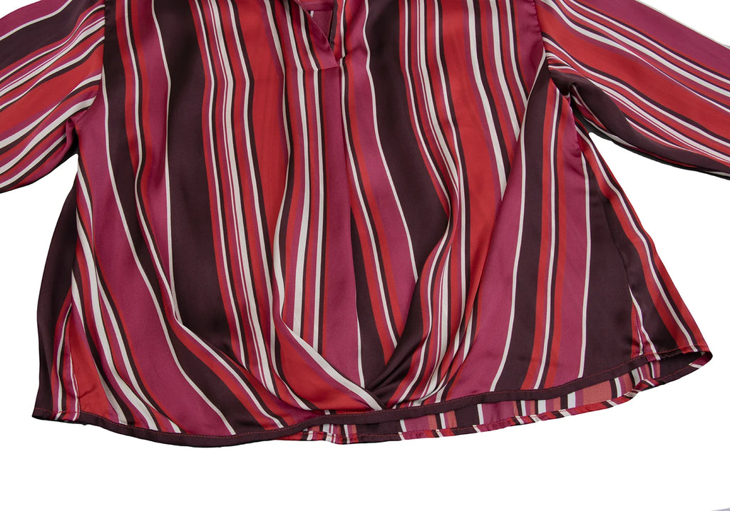 NARACAMICIE JAPAN. Red Poly Stripe Pull Over Blouse