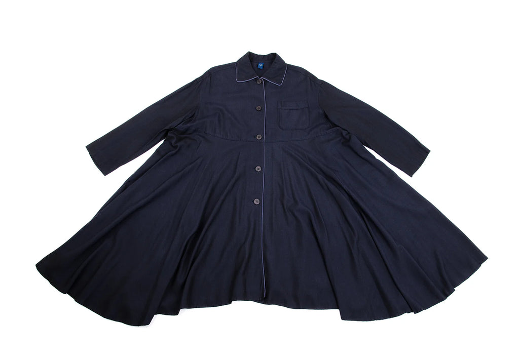 ROMEO GIGLI ITALY. Navy Piping Rayon Drape Shirt Dress