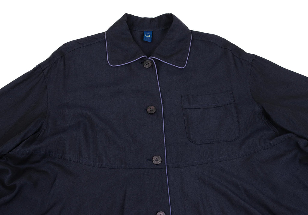 ROMEO GIGLI ITALY. Navy Piping Rayon Drape Shirt Dress