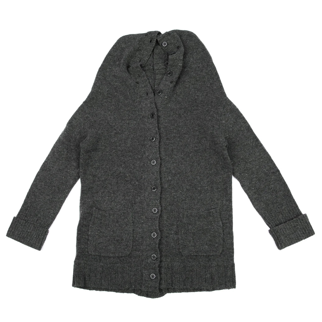 A/T ATSURO TAYAMA. Grey Open Knit Front and Back Long Cardigan w/Hood